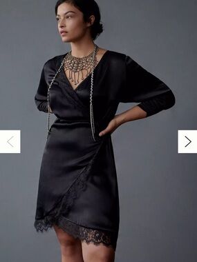 By Anthropologie Lace Trimmed Wrap Dress Black 3X